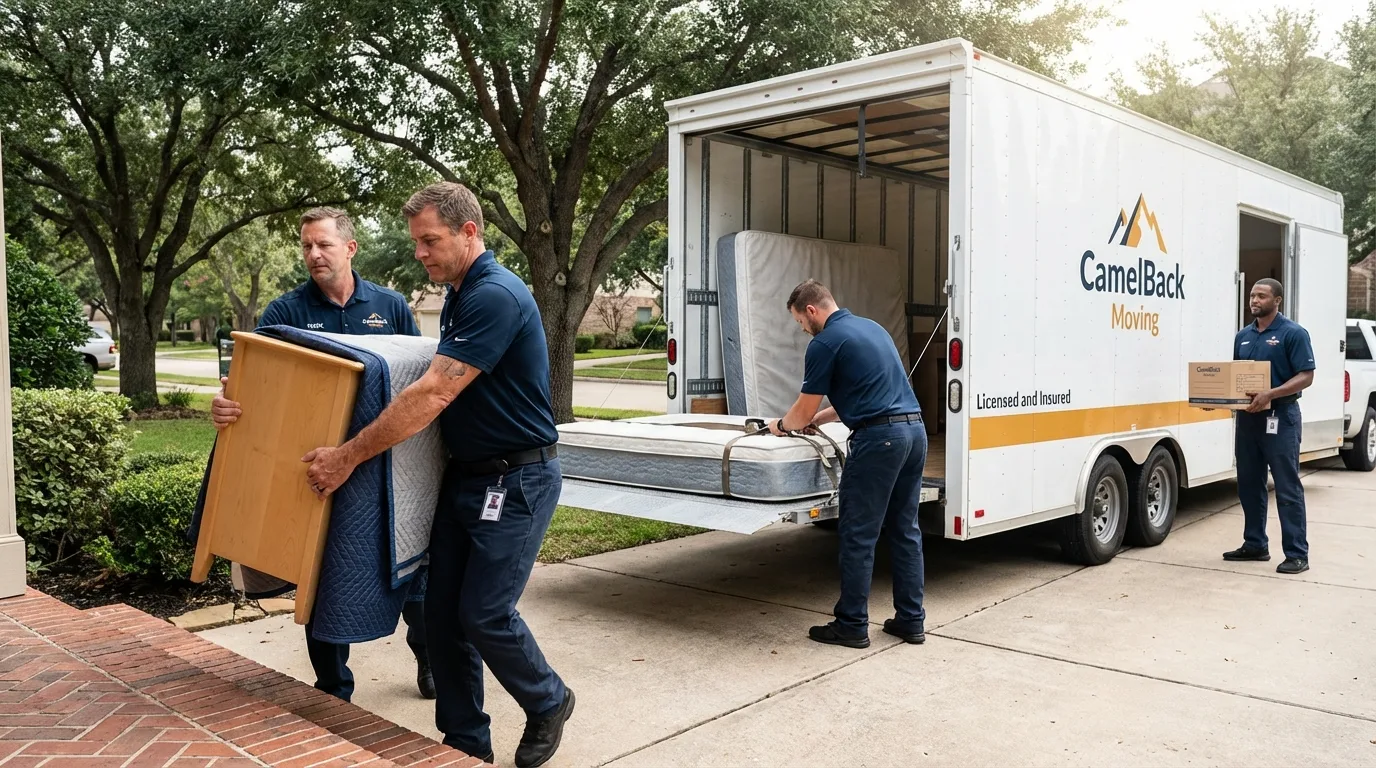 Crew loading residential truck for cross-state move from Muscatine, IA