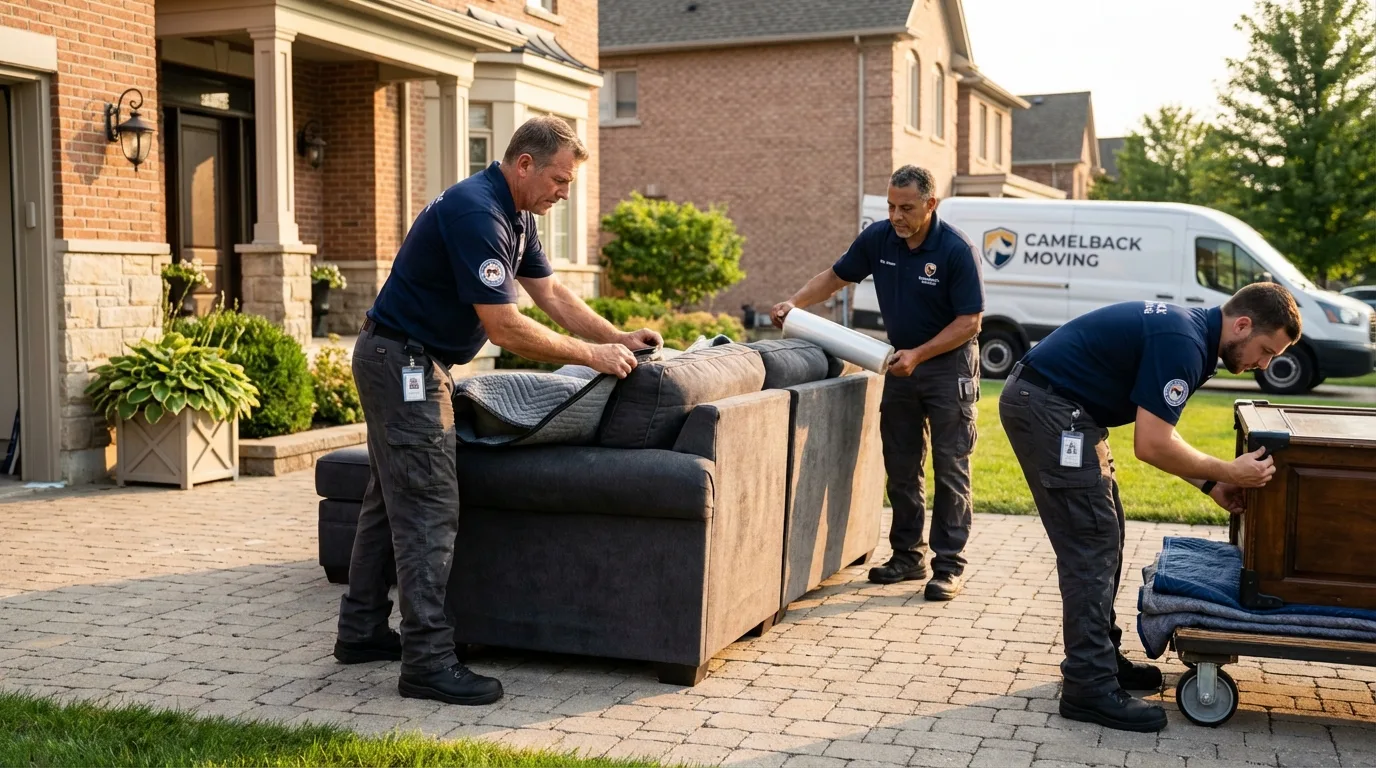 Large estate moving crew wrapping furniture in Muscatine, IA