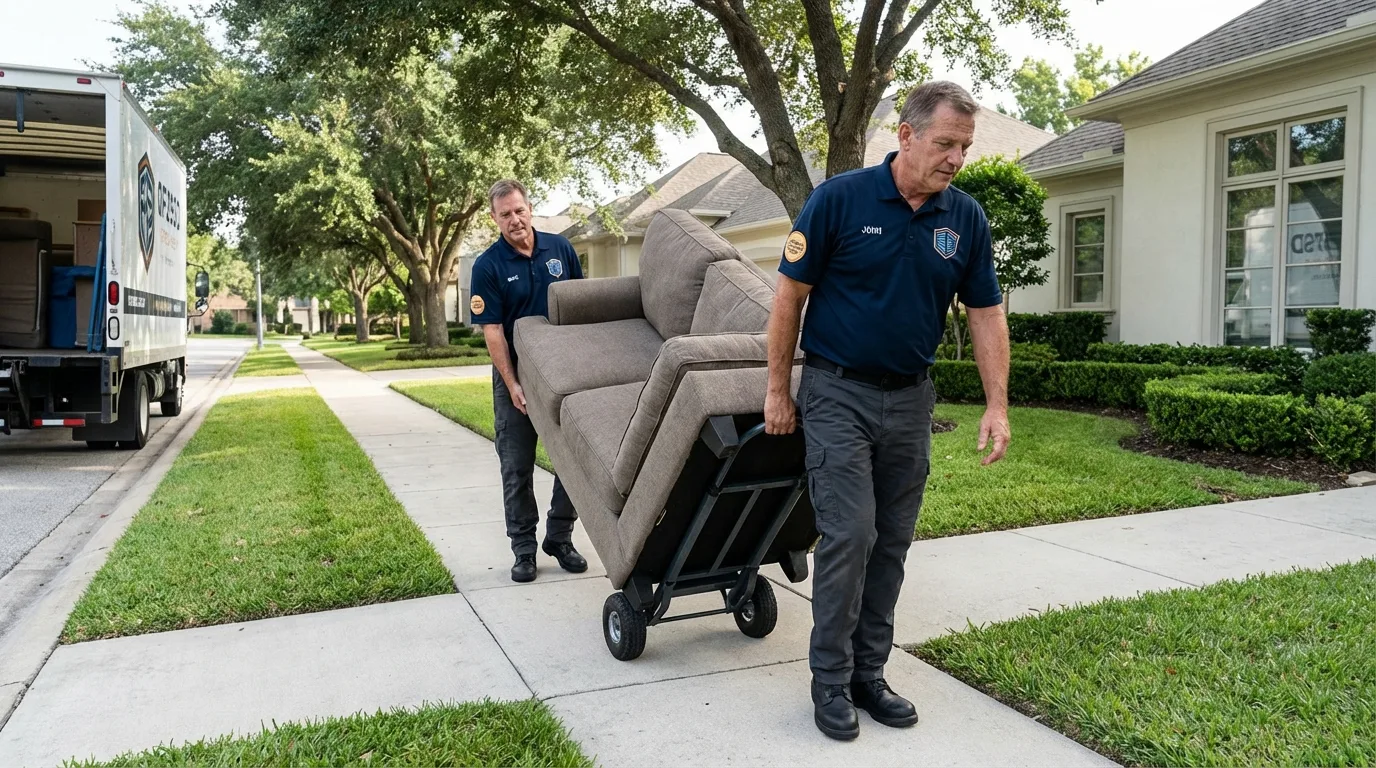 Local residential moving crew loading furniture in Muscatine, IA
