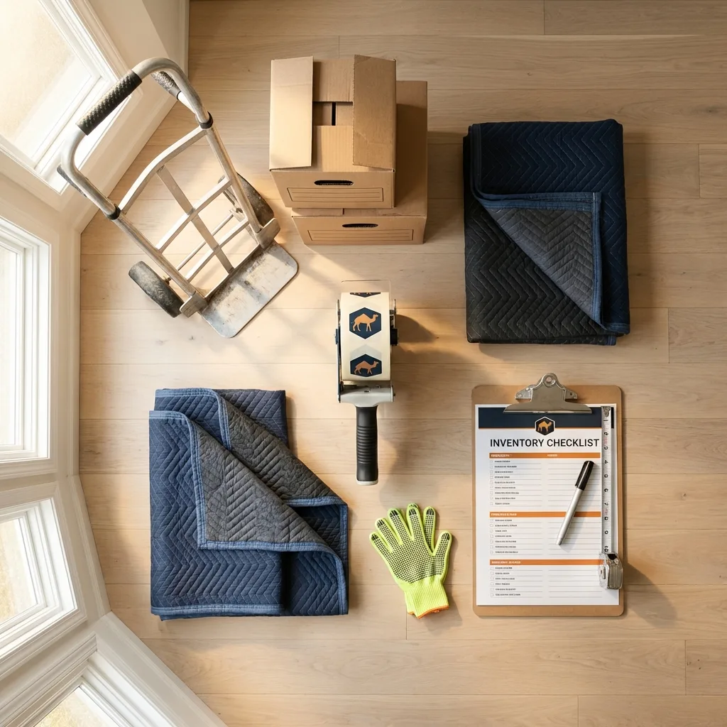 Professional moving supplies and packing materials layout for Muscatine residential relocations
